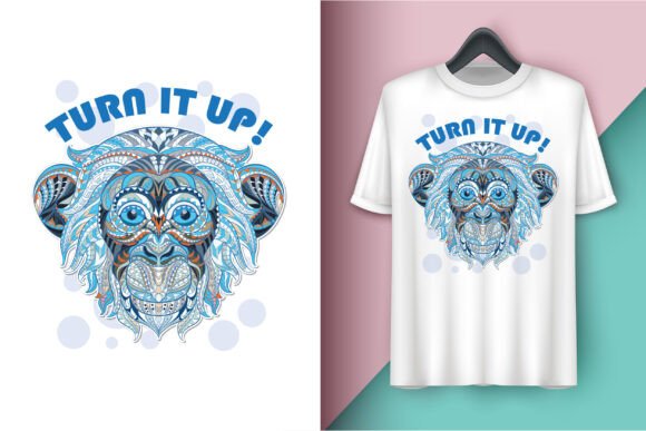 Monkey T-shirt Design Turn It Up Graphics for Print Templates